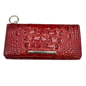 Brahmin Metallic Embossed Croc Melbourne Ady Slim Bifold Wallet Clutch Red